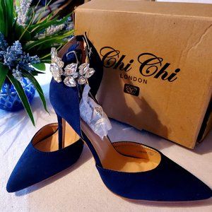 NEW, GORGEOUS BLUE Stiletto w/Rhinestones, Ankle Strap